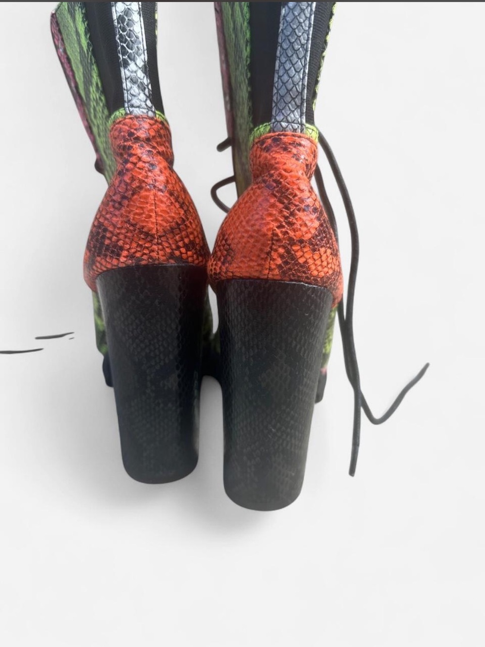 Cape Robbin Neon Green Pink Orange Snake-Print Lace-Up Platform Boots - Picture 4 of 5